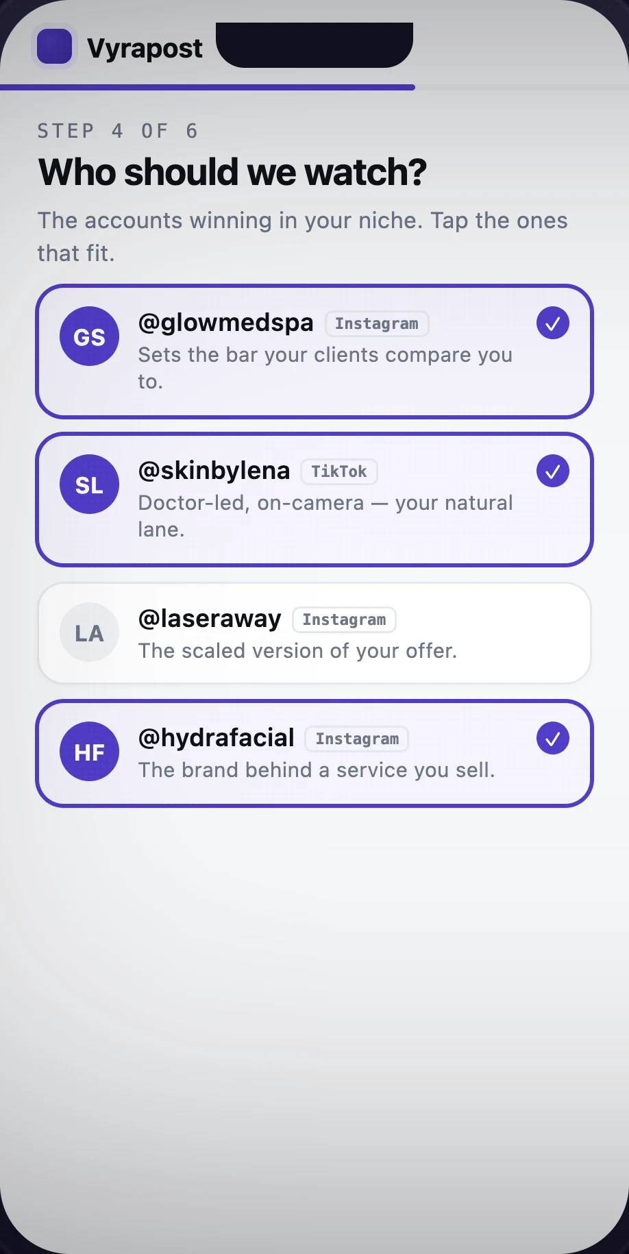 Watchlist of monitored accounts